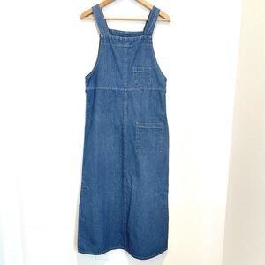 Vintage Stacey Tyler Denim Jumper Dress Womens 6 Blue Chambray Midi Modest